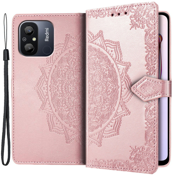 Etui z klapką do Xiaomi Redmi 12C, Mandala, różowe rose gold