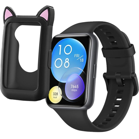 Etui Siliconowe CAT EARS do Huawei Watch Fit, Black