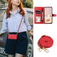 Etui z klapką do Samsung Galaxy A55 5G, Rhombus Crossbody Leather, czerwone