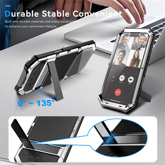 Etui pancerne do iPhone 17, R-JUST, z podstawką, srebrne