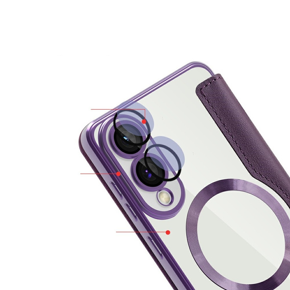 Etui z klapką do Samsung Galaxy S25 Edge, RFID Wallet MagSafe z ochroną aparatu, fioletowe