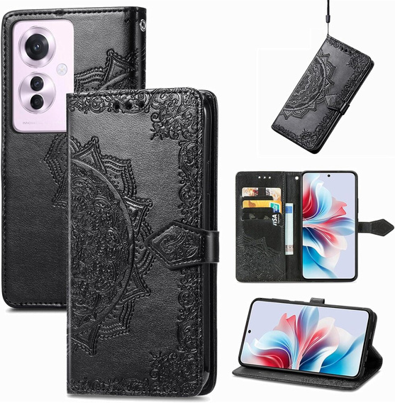 Etui z klapką do Oppo Reno 11F 5G, Mandala, czarne