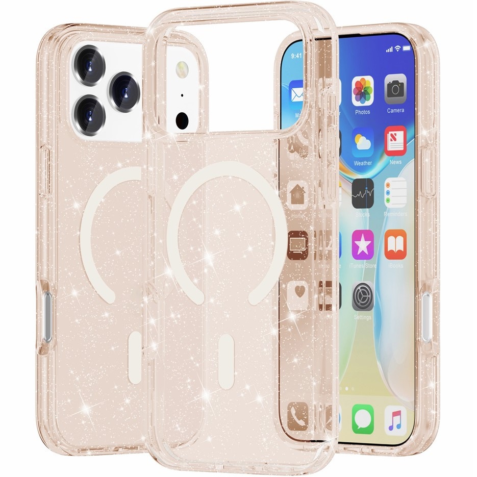 Etui do iPhone 17 Pro Max, do MagSafe, brokatowe, półprzezroczyste złote
