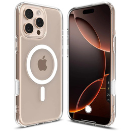 Etui ERBORD z MagSafe do iPhone 16 Pro, aktywny przycisk, przezroczyste + Szkło hartowane