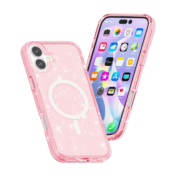 Etui do iPhone 17, do MagSafe, brokatowe, półprzezroczyste różowe