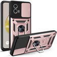 Zestaw Etui do Motorola Moto G73 5G pancerne, z ochroną aparatu i ringiem, różowe rose gold + szkło