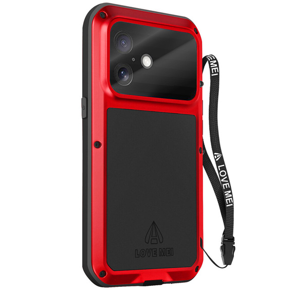 Etui Love Mei do iPhone 17, pancerne ze szkłem, czerwone