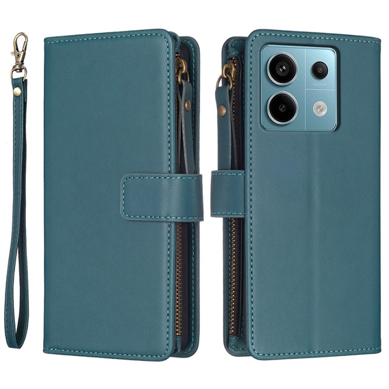 Etui z klapką do Xiaomi Redmi Note 13 Pro 4G / Xiaomi Redmi Note 14S / Xiaomi Poco M6 Pro 4G, Wallet Zipper Pocket, zielone