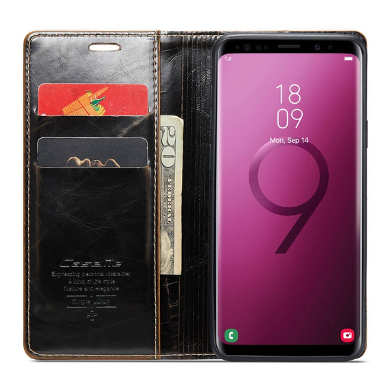 Etui z klapką CASEME do Samsung Galaxy S9, Waxy Textured, kawowe