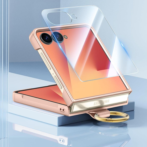 Etui Ring Holder do Samsung Galaxy Z Flip7 5G, ze szkłem na ekran zewnętrzny, złote