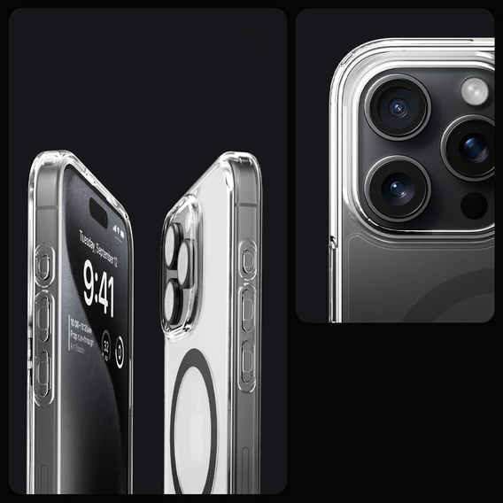 Etui Spigen z MagSafe do iPhone 15 Pro, Ultra Hybrid, Przezroczyste / Szare