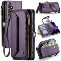 Etui CASEME do Samsung Galaxy S24 FE, RFID Leather Wallet, z paskiem na ramię, fioletowe