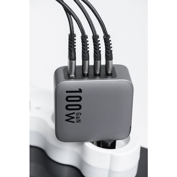 Forcell Ładowarka Sieciowa USB-A / 3x USB-C 3A GaN 100W PD QC 4.0, szara