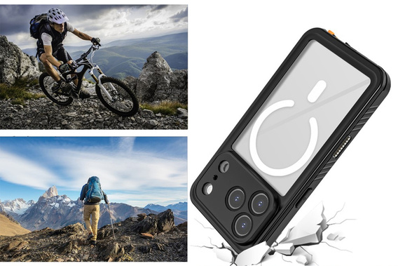 Etui Wodoodporne IP68 do iPhone 17 Pro Max, Redpepper, do MagSafe, przezroczyste z czarną ramką