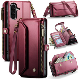Etui CASEME do Samsung Galaxy A56 5G, RFID Leather Wallet, z paskiem na ramię, czerwone