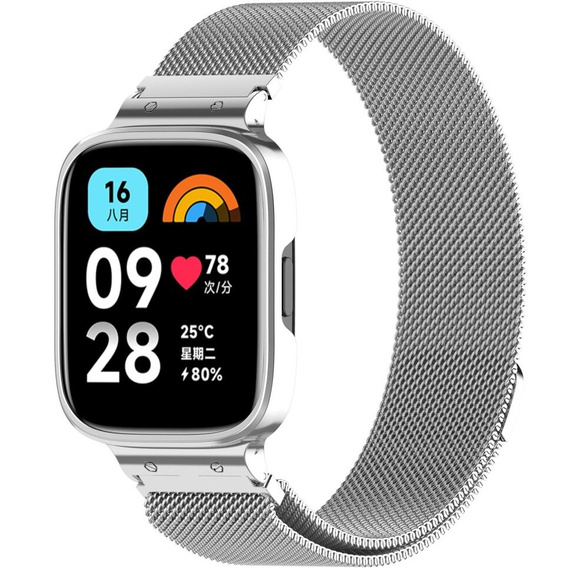 Pasek Bransoleta Milanese z Etui do Xiaomi Redmi Watch 3 Active, Srebrny