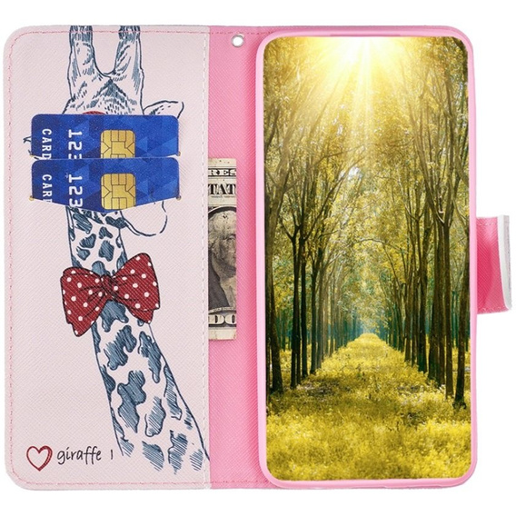 Etui z klapką do Xiaomi 13 Lite, Wallet, Giraffe różowe