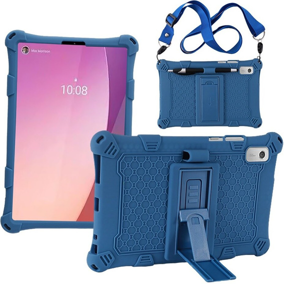Etui do Lenovo Tab M9, pancerne z podstawką i paskiem, granatowe