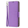 Etui z klapką do Samsung Galaxy A15, Wallet Litchi Leather, fioletowe + szkło 9H