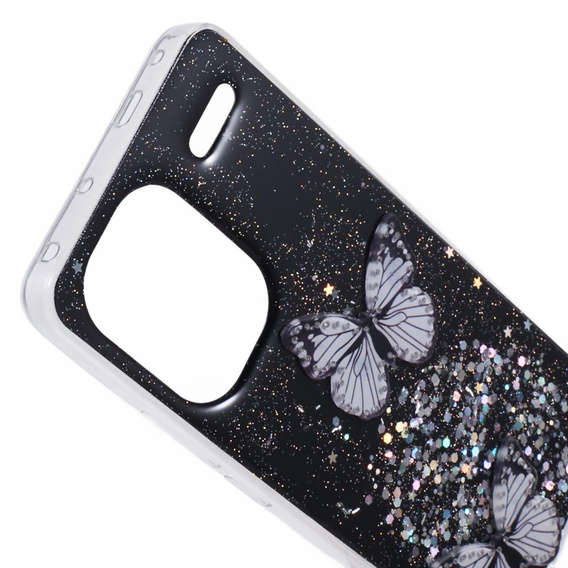 Etui do Xiaomi Redmi Note 13 Pro+, Glitter Butterfly, czarne