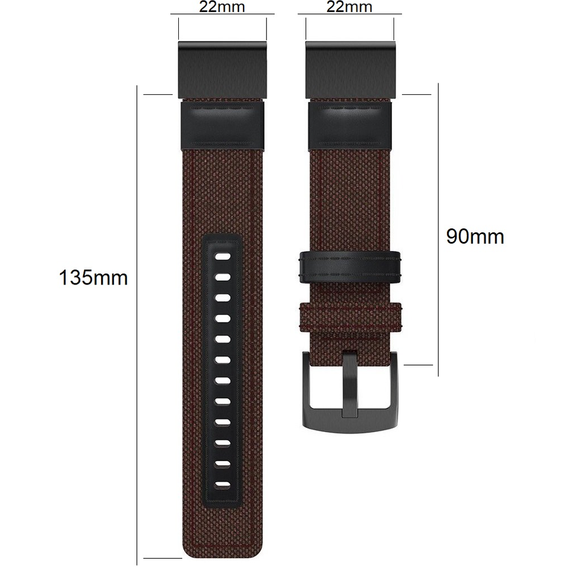 Pasek Nylonowy Quickfit do Garmin Fenix 22mm, Brązowy