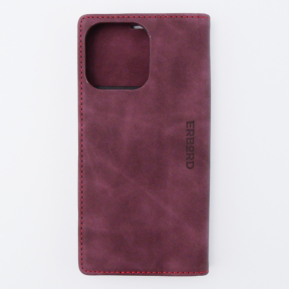 Etui do iPhone 15 Pro Max, ERBORD Vintage portfel z klapką, czerwone