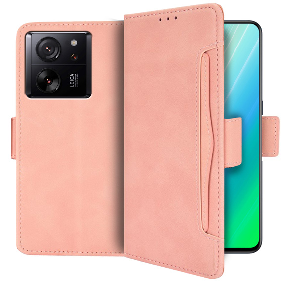 Zestaw Etui z klapką do Xiaomi 13T / 13T Pro, Card Slot, różowe + Szkło