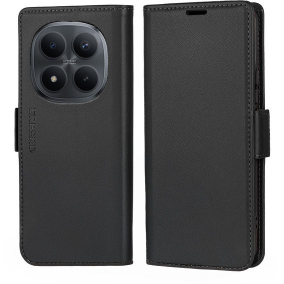 Etui do Xiaomi Redmi Note 15 Pro 5G, ERBORD Glossy Litchi, portfel z klapką, czarne