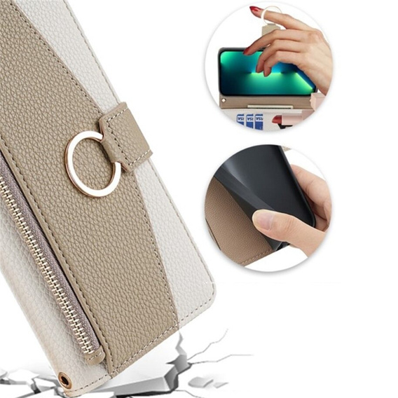 Etui z klapką do Samsung Galaxy S22, Wallet Zipper Pocket, z lusterkiem, białe