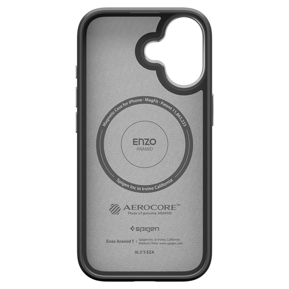 Etui Spigen do iPhone 17, Enzo Aramid MagSafe, carbon czarne / srebrne