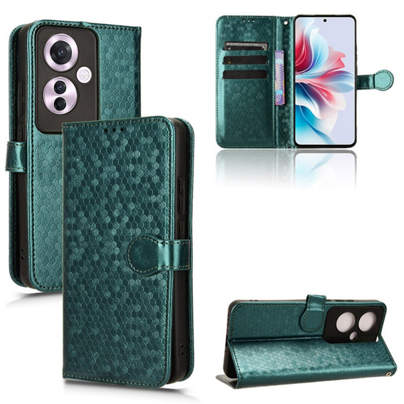 Etui z klapką do Oppo Reno 11F 5G, Wallet Rhombus, zielone