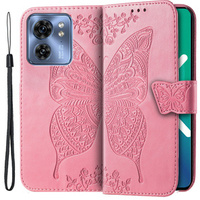 Etui z klapką do Motorola Edge 40, Butterfly, różowe