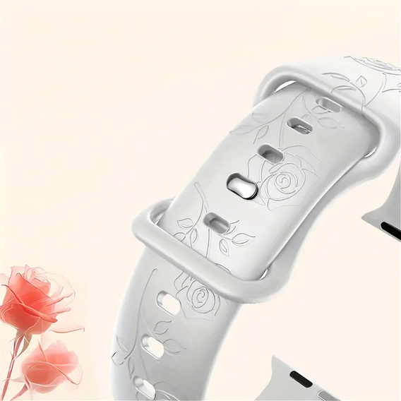Pasek Silikonowy do Apple Watch 1/2/3/4/5/6/7/8/9/10/11/SE 38/40/41/42mm, Rose, Biały