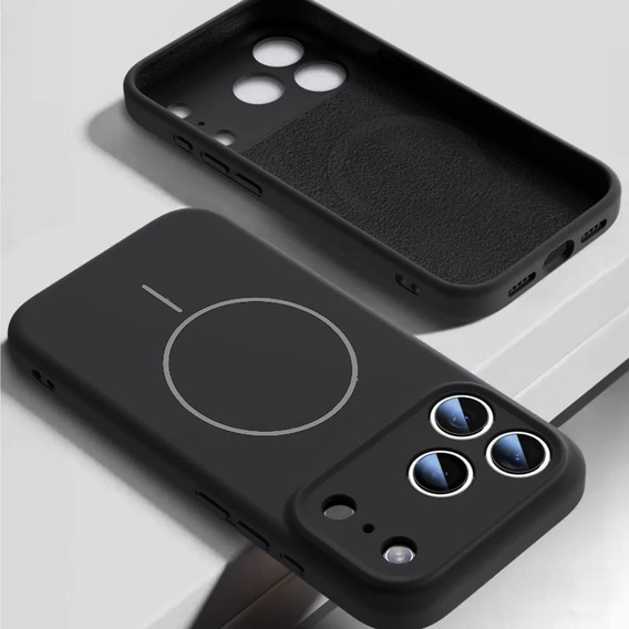 Etui silikonowe do iPhone 17 Pro Max - kompatybilne z MagSafe, antywstrząsowe, czarne
