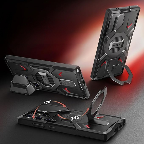 Etui do Samsung Galaxy S24 Ultra, Tongate MECH MagSafe Series, czarne + Szkło Hartowane 9H