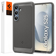 Etui Spigen do Samsung Galaxy S25, Rugged Armor MagSafe, szare + Szkło Hartowane 9H