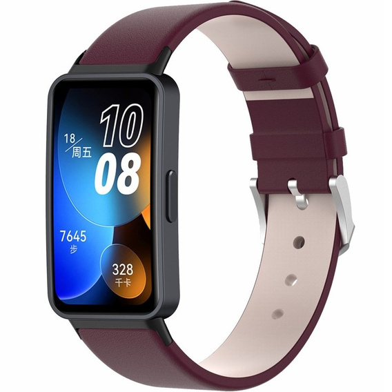 Pasek Skórzany do Huawei Band 8 / Huawei Band 9 / Huawei Band 10, Bordowy