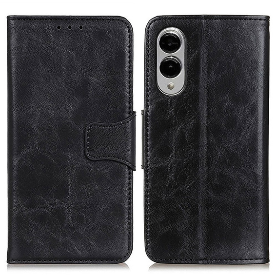 Etui z klapką do Samsung Galaxy S25 Edge, skórzane, czarne