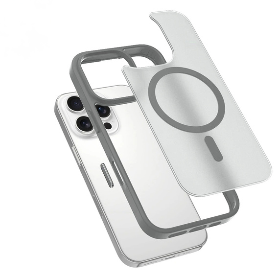 Etui ERBORD z MagSafe do iPhone 16 Pro Max, Matte Case, aktywny przycisk, matowe / tytanowe szare
