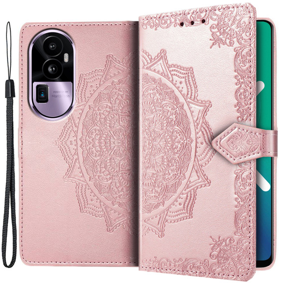 Etui z klapką do Oppo Reno 10 / 10 Pro, Mandala, różowe rose gold