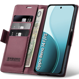 Etui do Oppo Reno 14 F / 14 FS, ERBORD Glossy Litchi, portfel z klapką, czerwone