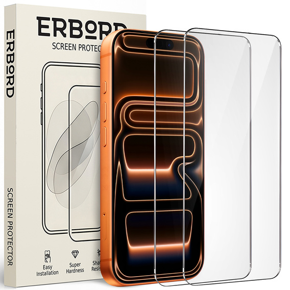 2x Szkło Hartowane do iPhone 17 Pro / 17 / 16 Pro, ERBORD 9H Hard Glass, szybka