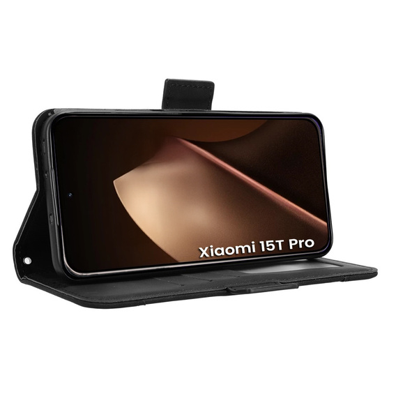 Etui z klapką do Xiaomi 15T Pro, Card Slot, czarne