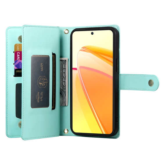 Etui z klapką do Oppo Reno 13 5G, Wallet Zipper Pocket, miętowe