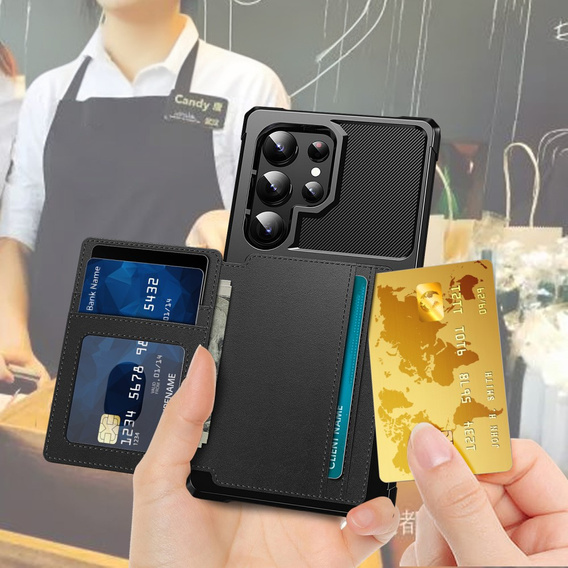 Etui do Samsung Galaxy S25 Ultra z kieszenią na karty i zapięciem na napę – czarne