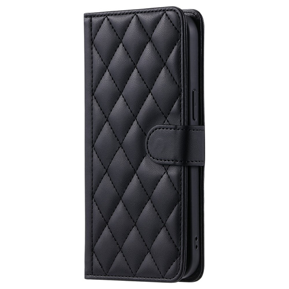 Etui z klapką do Samsung Galaxy S25 FE, Rhombus Crossbody Leather, czarne