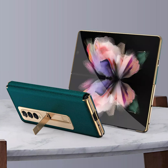 Etui ze szkłem do Samsung Galaxy Z Fold 4 5G, Kickstand Cross Texture, Green