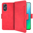 Zestaw Etui z klapką do Oppo A17, Card Slot, Czerwone + Szkło 9H