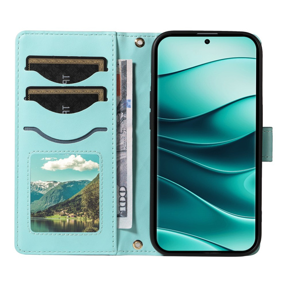 Etui z klapką do Xiaomi Redmi Note 14 Pro 5G / Xiaomi Redmi Note 14 Pro+ 5G / Xiaomi Poco X7 5G, Rhombus Crossbody Leather, zielone