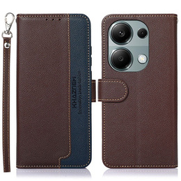 Etui z klapką do Xiaomi Redmi Note 13 Pro 4G / Xiaomi Redmi Note 14S / Xiaomi Poco M6 Pro 4G, KHAZNEH RFID, brązowe / niebieskie